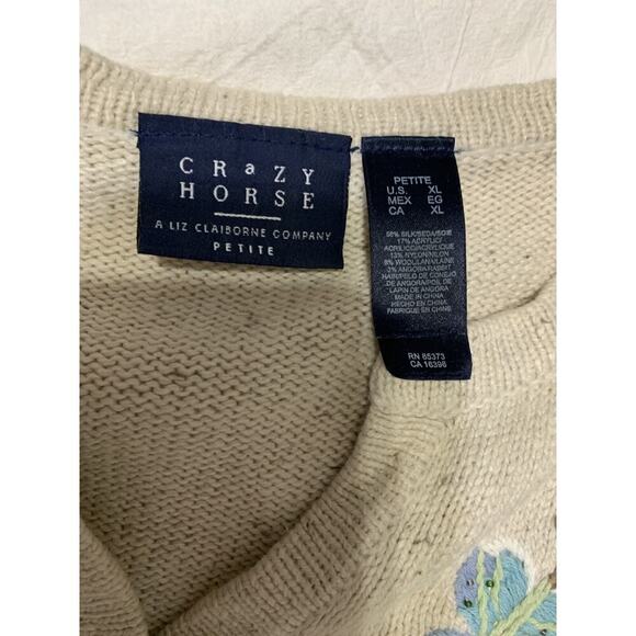 Crazy Horse-Liz Claiborne Silk Wool Embroidered Cardigan-Sz XL-Grandma-Retro - Picture 6 of 9